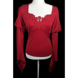 Scarlet Darkness Gothic Vampire Red Top With Lace Accents